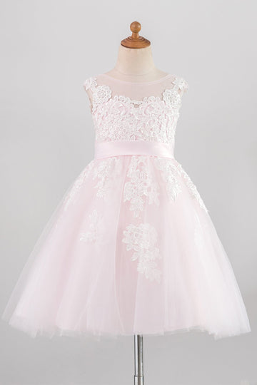 Robe de fille à fleurs rose pâle avec appliques